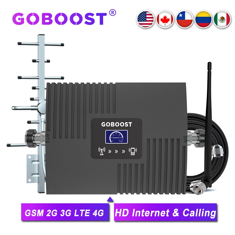 GOBOOST GSM 2G 3G CDMA 850 900 Cellular Amplifier 4G AWS 1700 PCS 1900 Single Band Signal Booster LTE 700 2600 MHz  Repeater Kit