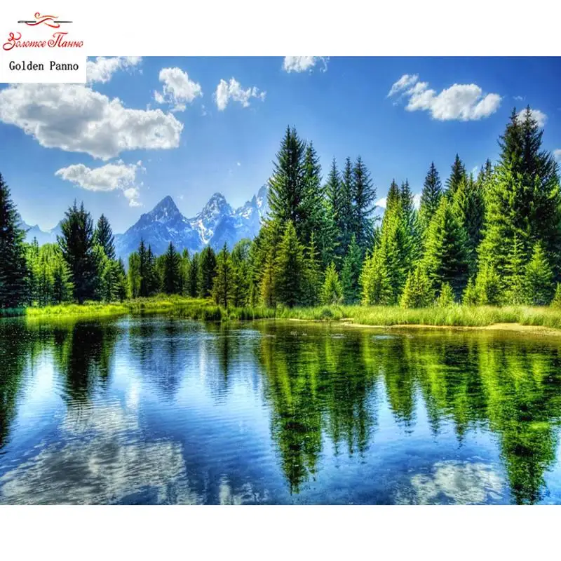 

Diamante Pintura Quadrado Diamante "paisagem Do Lago Da Floresta" Bordado Ponto Cruz Conjunto Ornamentos De Mosaico