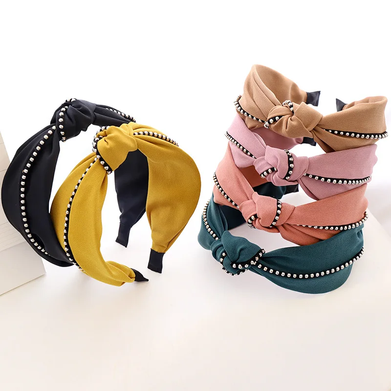 

Oaoleer Fashion Women Hair Bands Solid Cross Knot Metal Beads Headband Hoops for Women Girls Winter Autumn Ins Hair Accessories