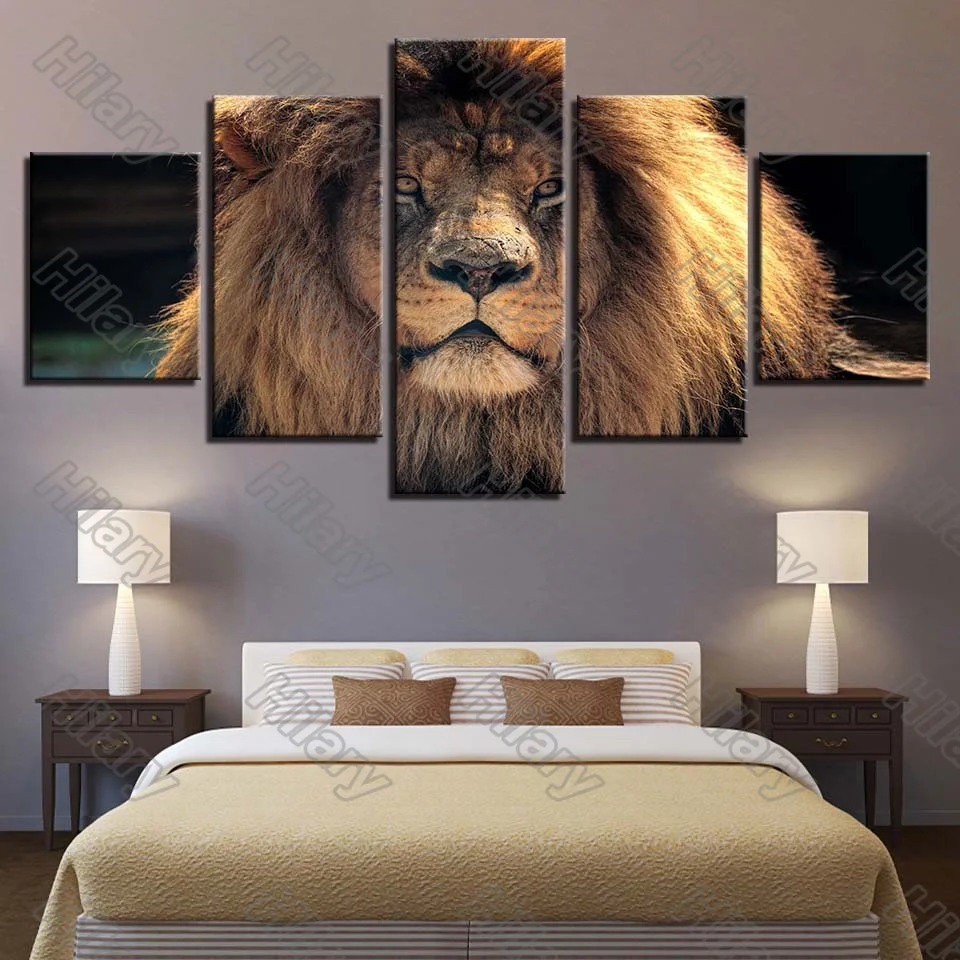 

Animal Poster Lion Canvas Painting 5Pcs Wall Art King of The Prairie Customizable Decoration for Living Room Frameless Style