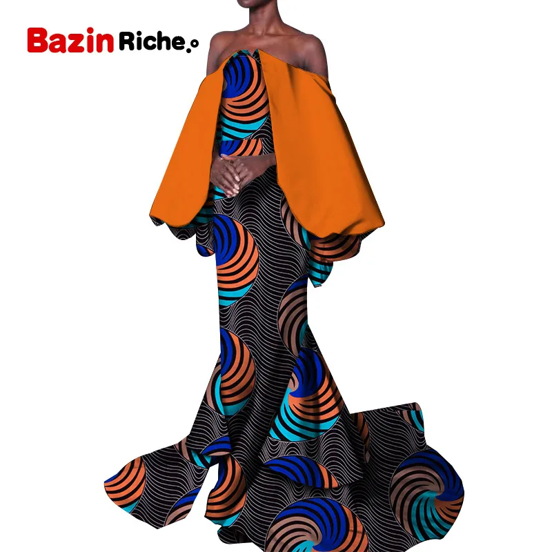 

African Women Clothing Sexy Patchwork Flower Off the Shoulder Party Dresses Vestidos African Print Dresses WY5270