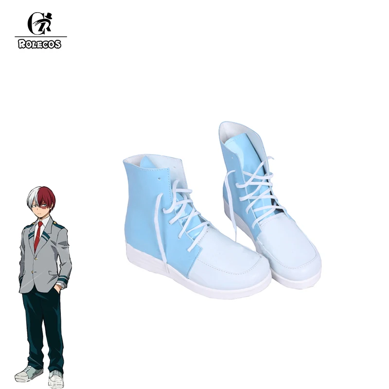 

ROLECOS Anime MHA Cosplay Shoes Todoroki Shoto Cosplay School Blue and White Sports Shoes for Men Cosplay Shoes