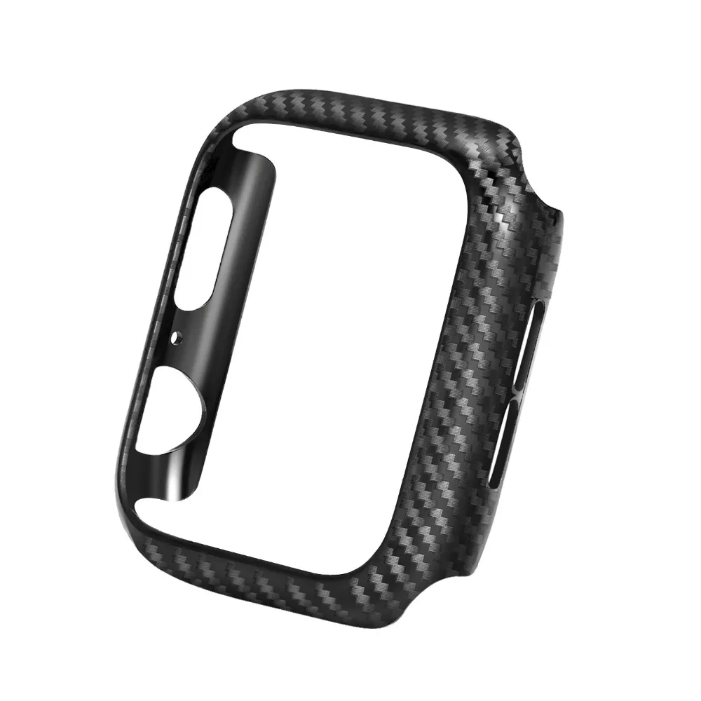 

PC Case for Apple Watch 44mm Band Leather iWatch Series 4 Strap Watch Bands Carbon Fiber Bupmer With Watchband 42mm