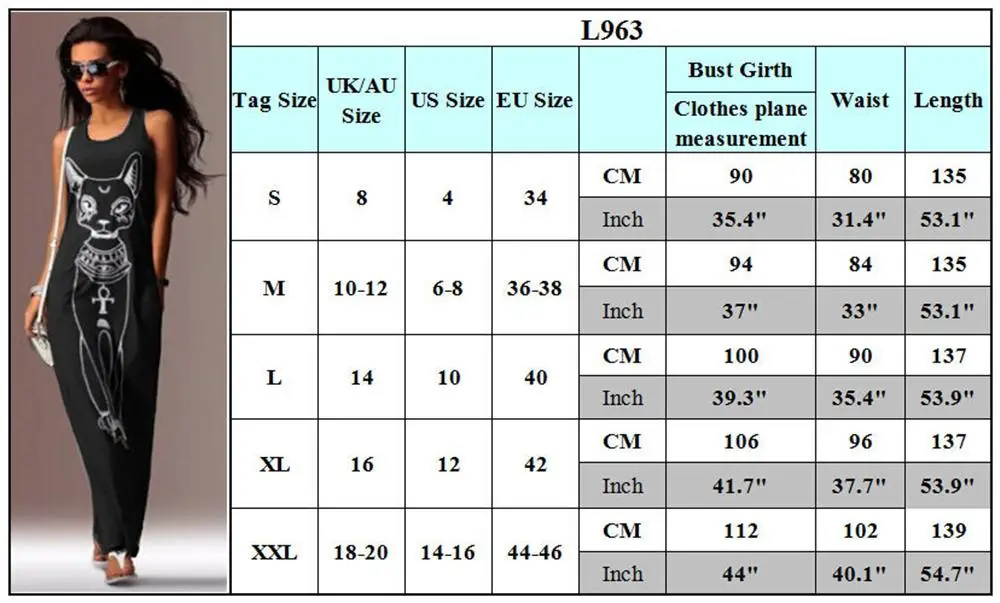 Женское длинное платье макси повседневное пляжное в стиле бохо с принтом кота