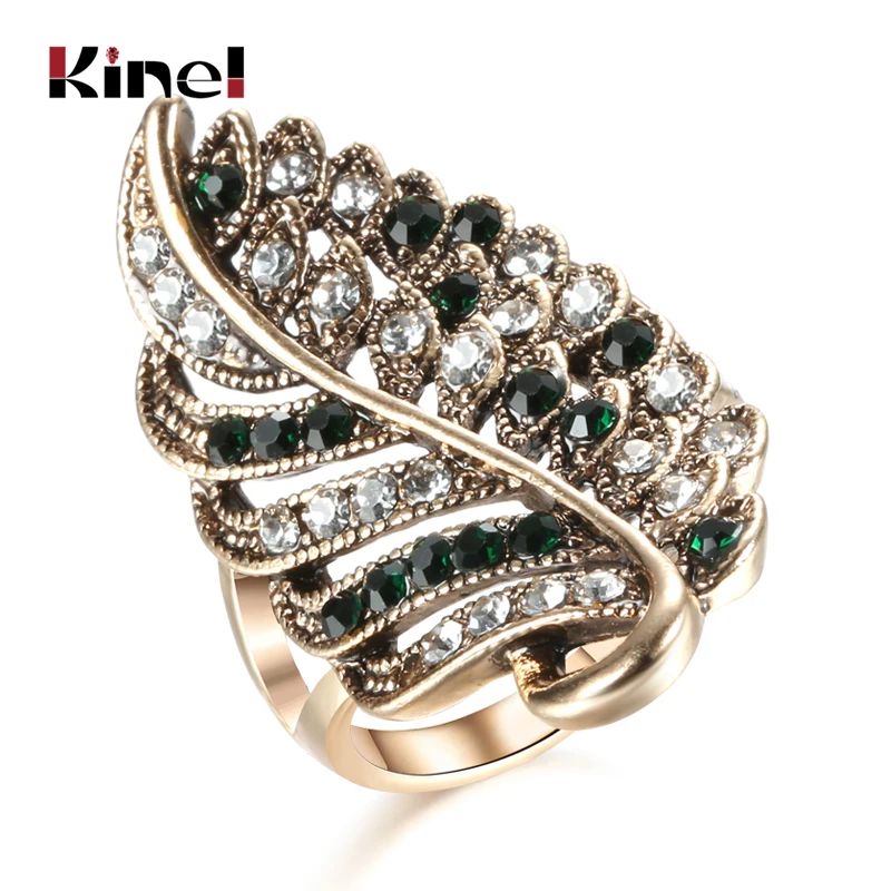 Модные обручальные кольца Kinel с зеленым кристаллом для женщин серебряного цвета