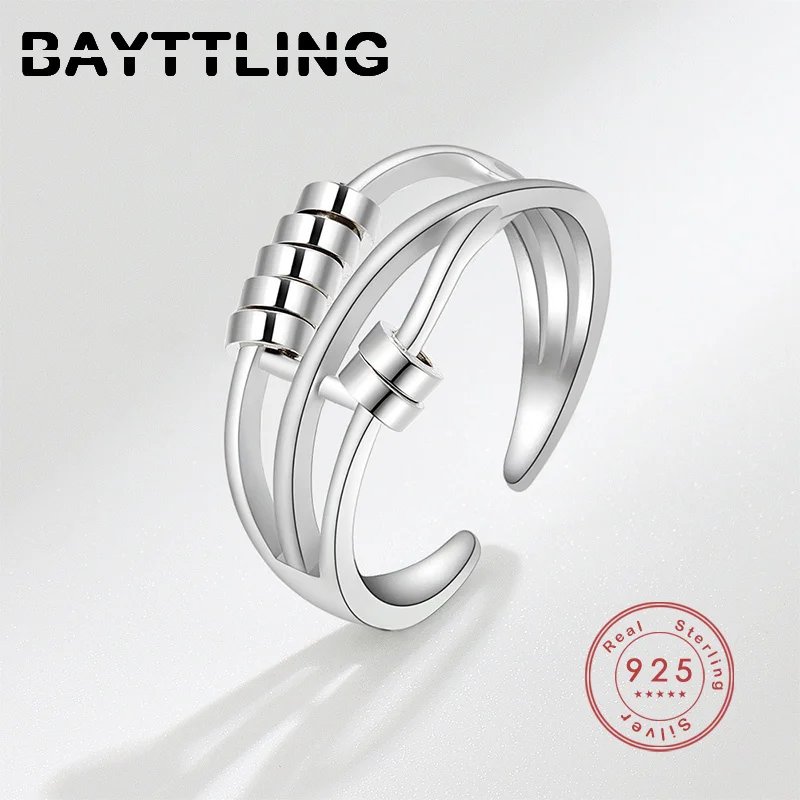 

BAYTTLING High Quality 925 Sterling Silver Retro Multilayer Simple Open Ring Fashion Girl Punk Style Jewelry Gift