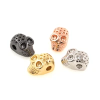 gold 3d hollow copper skull spacer beads skeleton head charms accessories connectors for jewelry making 13x9x7mm