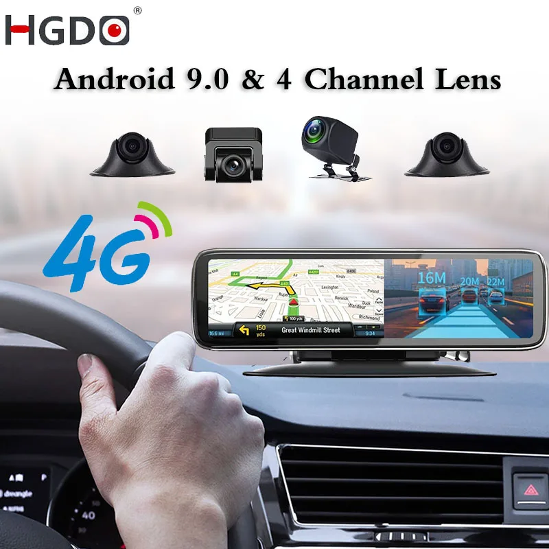 2021 HGDO Автомобильный видеорегистратор 4 канальный объектив Android 9 0 на приборную