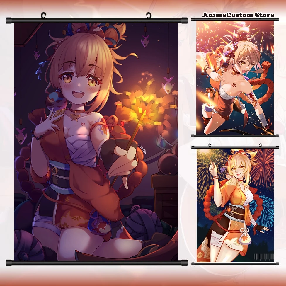 

Anime Naganohara Yoimiya Genshin Impact HD Wall Scroll Roll Painting Poster Hang Poster Decor Collectible Decoration Art Gift