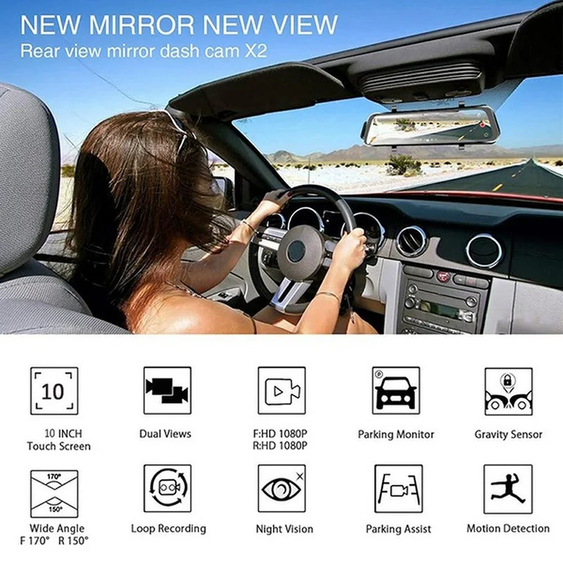 Видеорегистратор автомобильный универсальный 10 дюймов HD 1080P с G