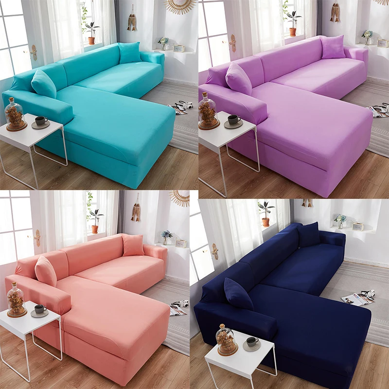

High Quality Soft Solid Color Sofa Couch Covers Elastic Fully Wrapped Chaise Lounge L Shape Sectional Corner Slipcover Protector