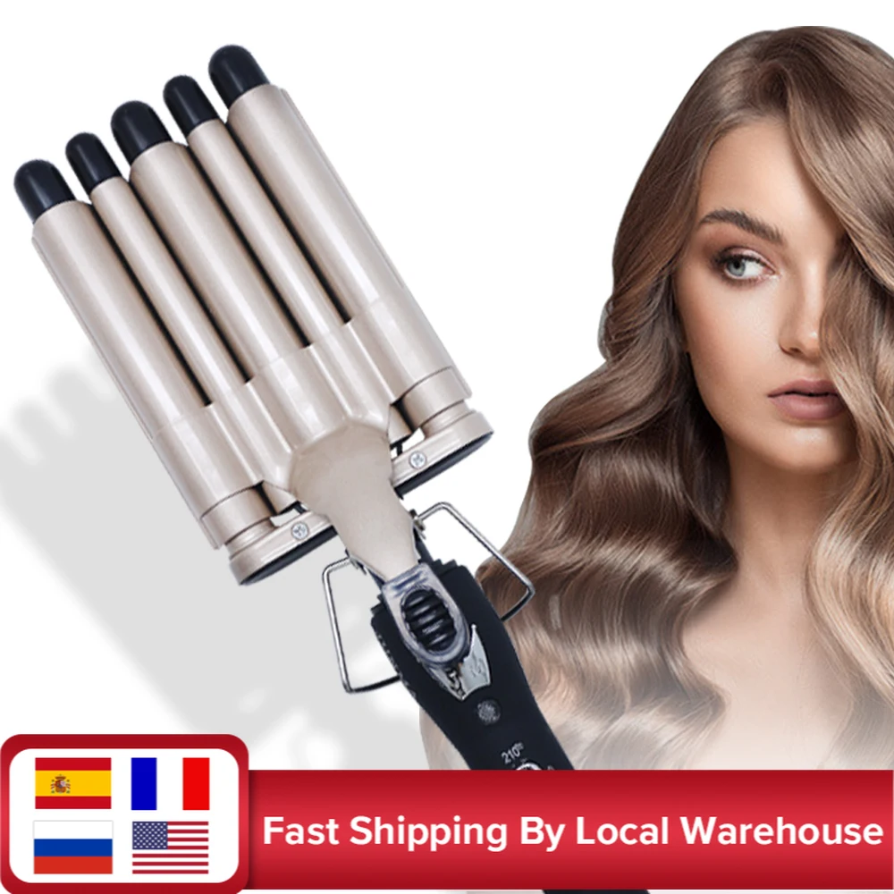 

Hair Crimper Curling Iron Ceramic Crimpers Wavers Curler Wand Fast Heating five 5 Barrels Hair Waver Tools for All Types of Hair