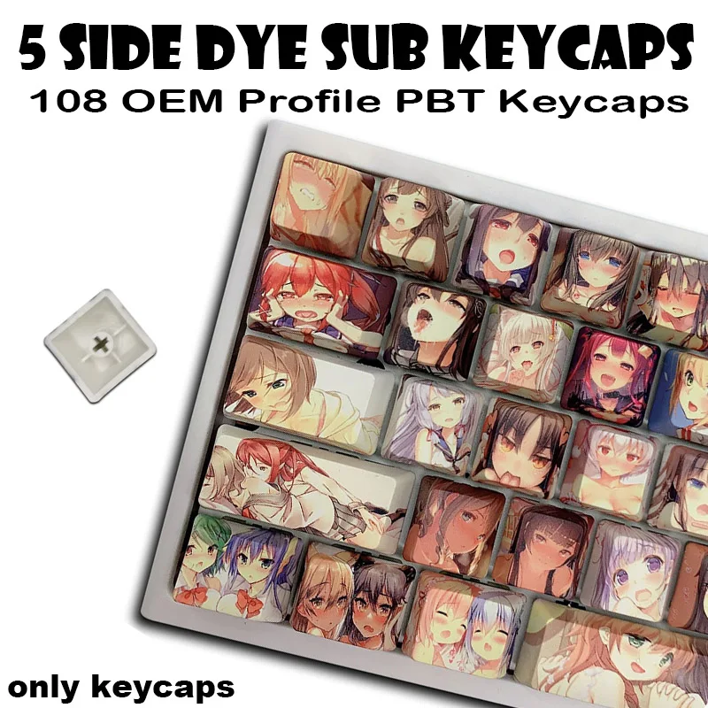 

108keys PBT Keycap Dye Sublimation OEM Profile Ahegao Japanese Anime For Cherry Mx Gateron Kailh Switch Mechanical Keyboard
