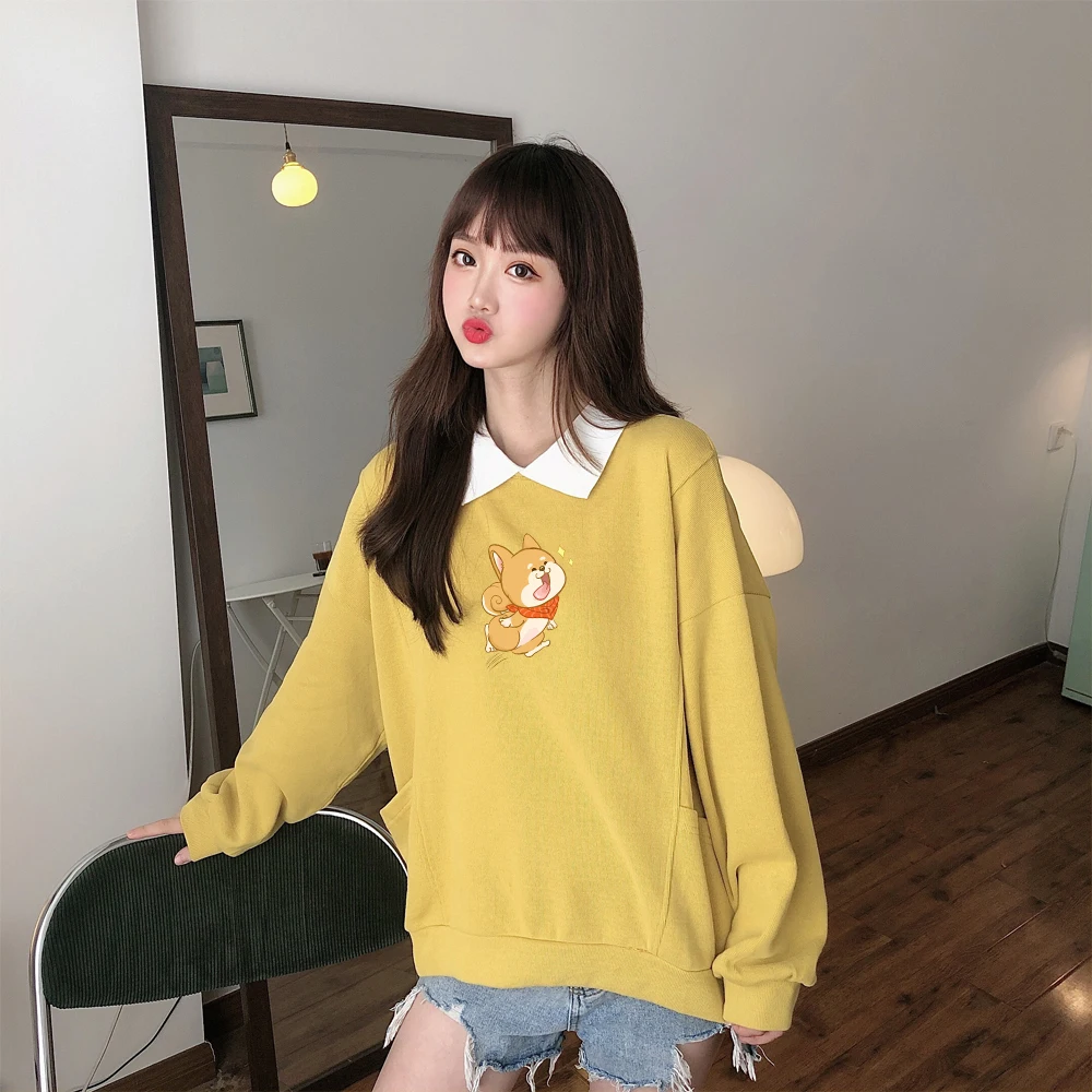 Dog Sweatshirt Womens Aesthetic Clothes Oversized Hoodie Cotton Long Sleeve Pocket Sweetshirt for Girls Winter Clothes Women Top