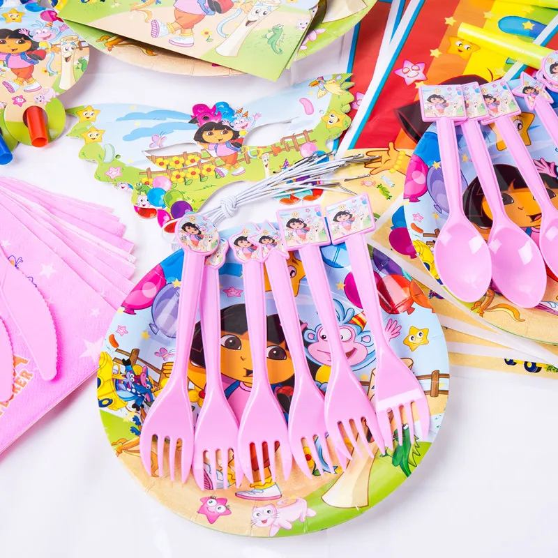 Мультфильм тема Дора бумажная тарелка салфетки чашки вечерние одноразовые