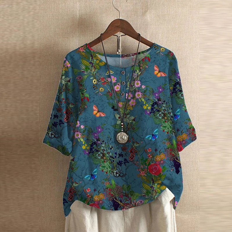 Женская винтажная блузка на пуговицах Повседневная Свободная рубашка с