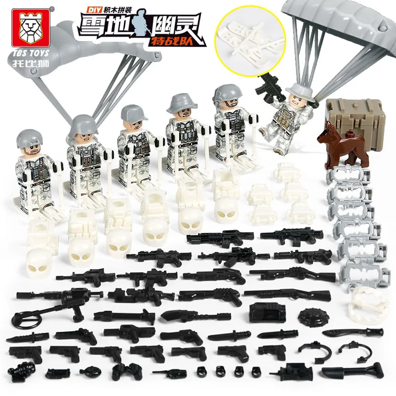 6 шт./лот воздушно капельные войска снежные солдаты военные фигурки пистолеты