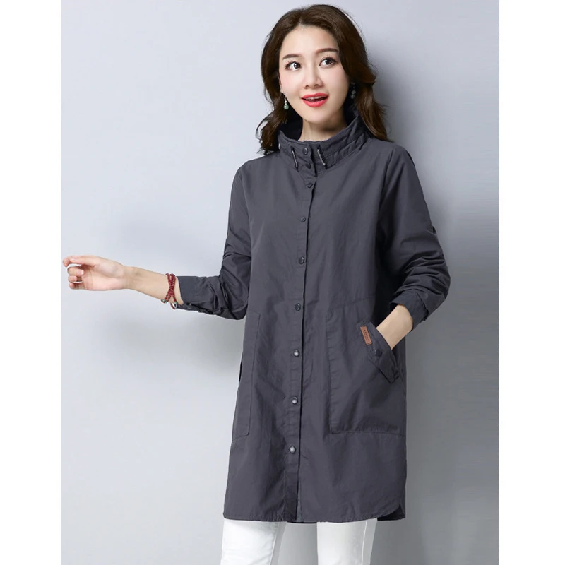

Женская однобортная ветровка, Новая универсальная ветровка средней длины с воротником-стойкой, осень-весна, Женская ветровка, пальто разме...