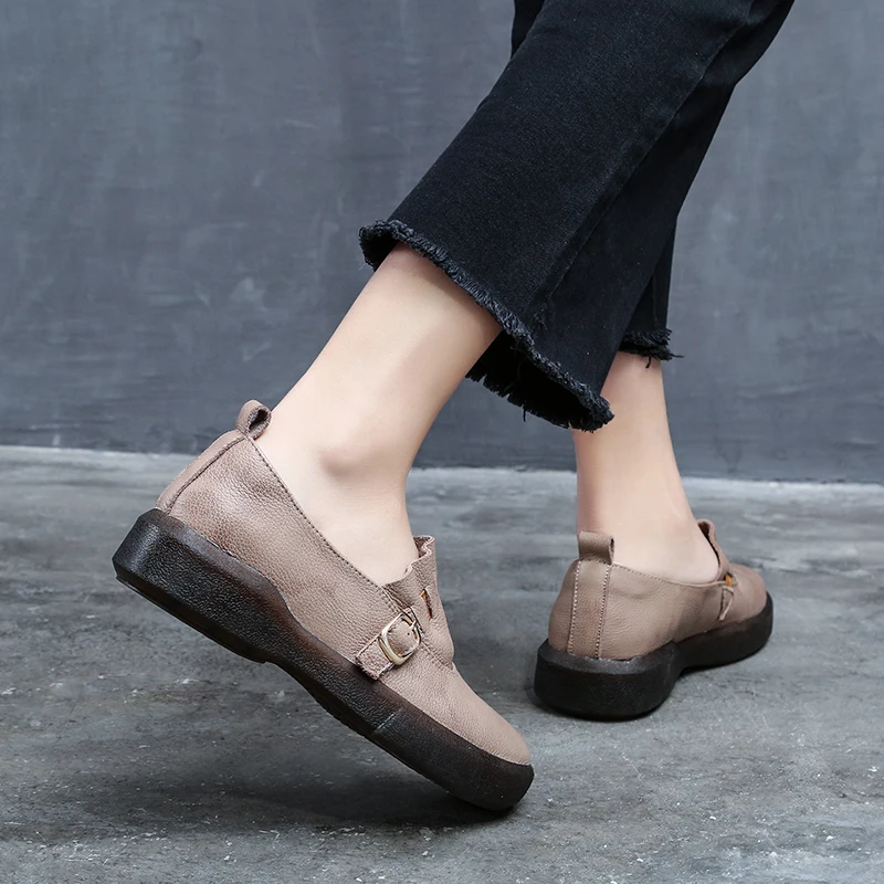 Женские кожаные лоферы размера плюс 43 серые туфли из натуральной кожи Осенние