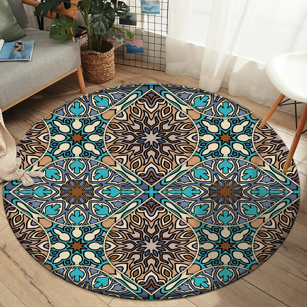 

2021 Good Quqlity Mandala Style Pattern Carpet Non-slip Bath Mat Soft Fluffy Flannel Living Room Bedroom Decorative Carpet