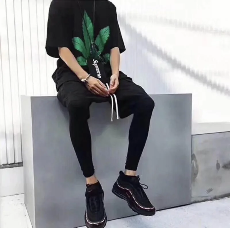

VLONE men t shirt 100% cotton streetwear Women's T-shirt USA summer Short sleeve brand hip hop tshirt Cannabis leaf