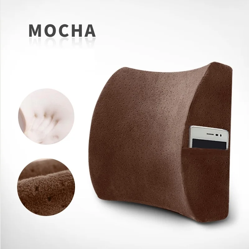 Mocha Мягкая подушка с эффектом памяти, поясничная Подушка, массажер для спины, поясное кресло, Подушка для стула, регулируемые ремни, для дома, офиса, облегчают боль - Название цвета: Mocha