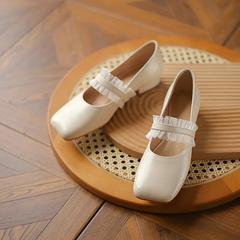 

MEMUNIA Spring Single Shoes Women Genuine Leather Shoes Square Toe Comfortable Sweet Casual Party Wedding Shoes Women Pumps