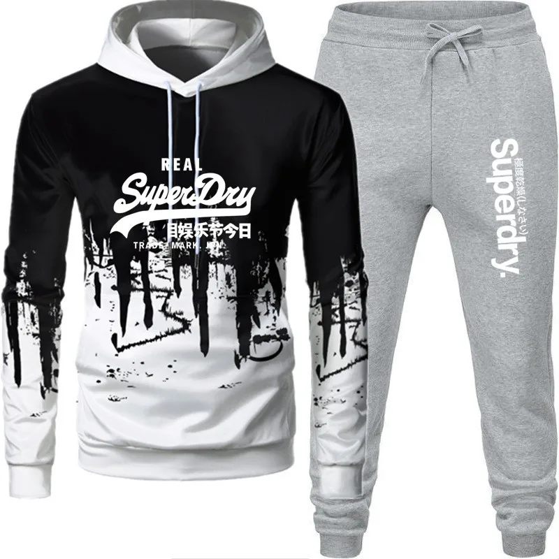 

High Quality Two-piece Suit Hoodies Sweatshirt + Sweatpants Suits Men and Women Spring Hip Hop Harajuku Street Fashion Printing