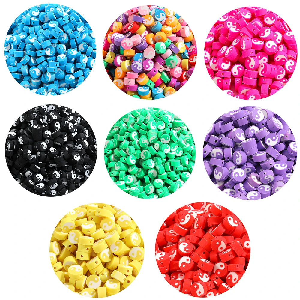 40 шт./лот разноцветные Круглые бусины Инь Янь из полимерной глины разделительные