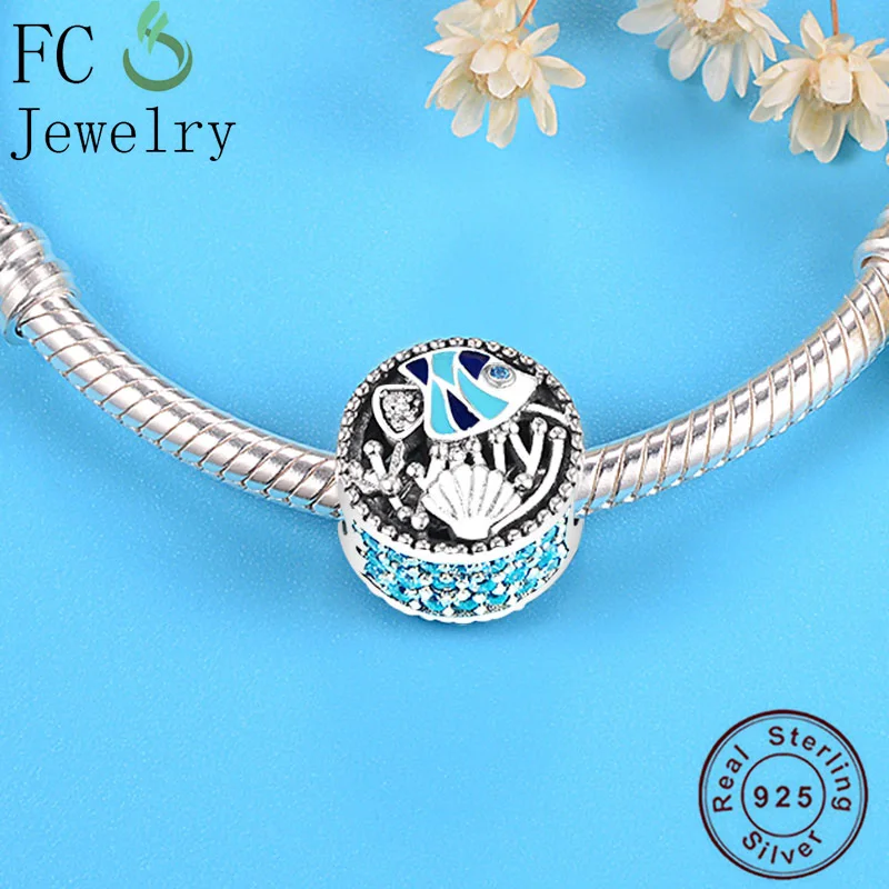 FC Jewelry Fit Original Brand Charm Bracelet 925 Sterling Silver Ocean Life Fish Mix Enamel Sea Shell Beads Berloque Gift DIY | Украшения и