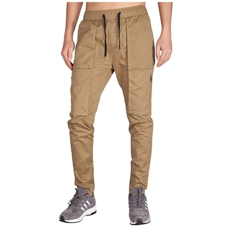 2019 прибытие брюки карго мужские карманы Твердые молнии джоггеры Homme повседневные