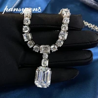 pansysen top quality emerald cut 100 925 sterling silver simulated moissanite 5a zircon gemstone pendant necklaces fine jewelry