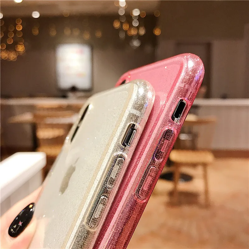 Для iPhone 6 6G 6s 7 8 Plus 7Plus 10 11 Pro X XR Xs Max чехлы для телефонов Coque Bling Блестящий Прозрачный