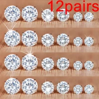 612 pair of female earrings exquisite elegant geometric crystal zircon shiny round earrings set jewelry gift free shipping
