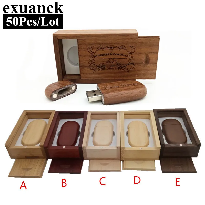 

OEM Custom Logo 50 pcs/Lot USB 2.0 Wooden With Box Flash Drive Pendrive 4GB 8GB 16GB 32GB 64GB 128GB Memory Stick U Disk Gift