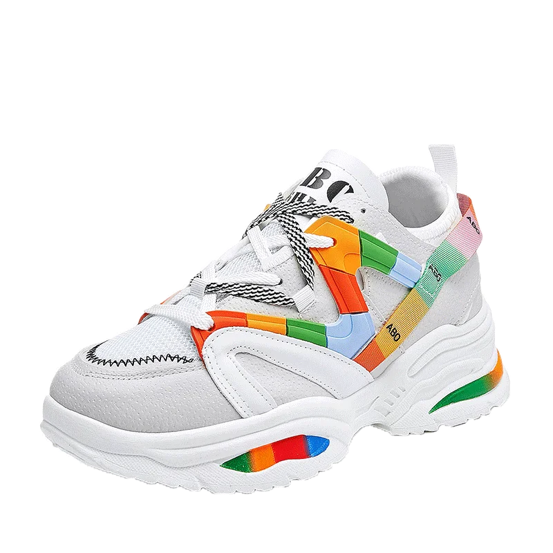 2019 весенние женские кроссовки на толстой подошве разноцветная обувь платформе с