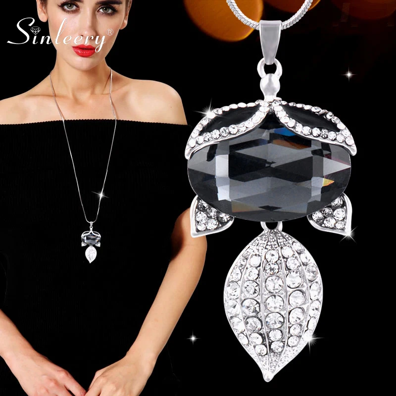 

SINLEERY Chic Goldfish Pendant Necklace Silver Color Chain Gray Zircon Inlay Tiny Crystal Long Women Neckalce Jewelry MY289 SS0
