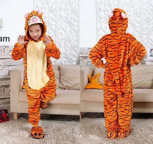 Tiger Детские пижамы в виде животных; комбинезон для детей; костюм летучей мыши; одеяло Кигуруми для маленьких мальчиков и девочек; Пижама для сна; Пижама для подростков; одежда для сна; комбинезон - Цвет: Tiger