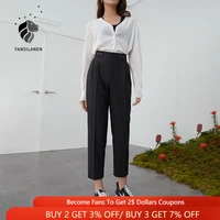fansilanen casual office lady black suit pants women elegant high waist trousers spring summer pleated straight pants female