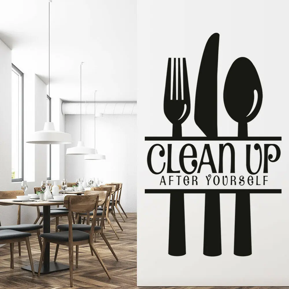 Очистка кухни Цитата стикер на стену правила еды Съемные Виниловые