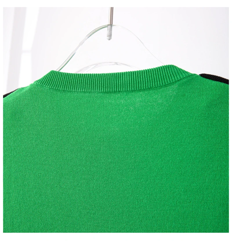 

[EAM] Women Green Casual Contrast Color Knitting T-shirt New Round Neck Short Sleeve Fashion Tide Spring Summer 2021 1DD8507