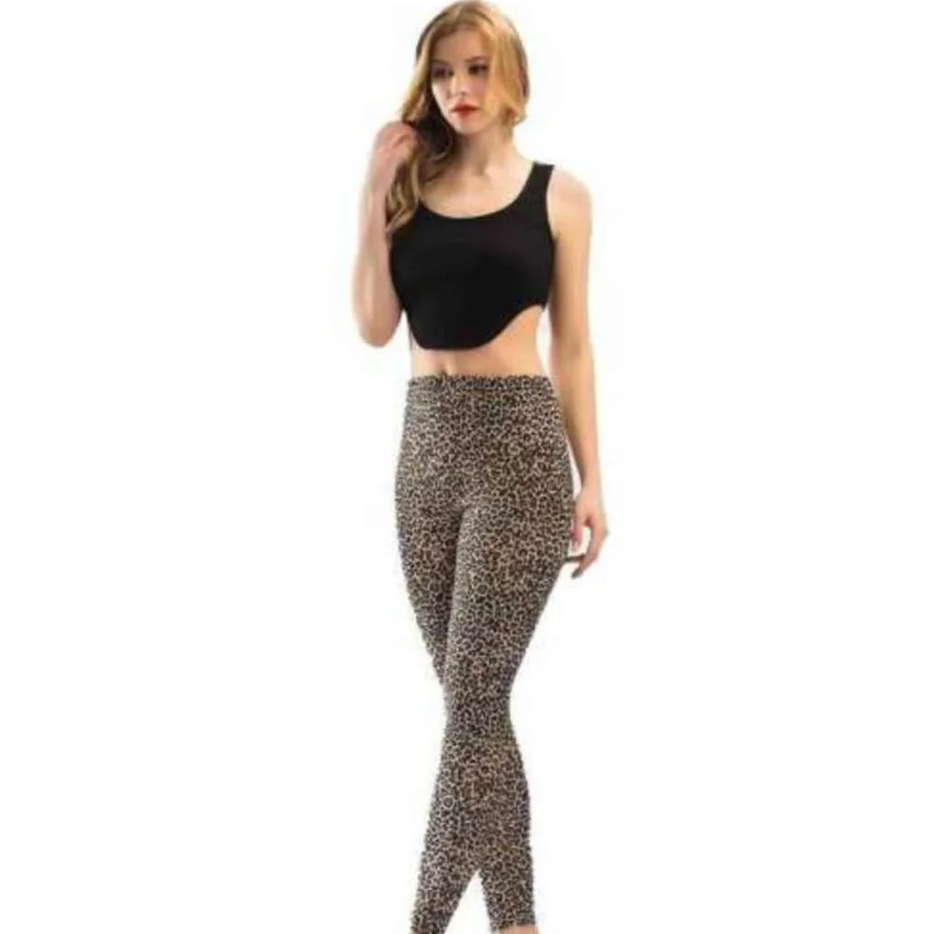 Quota Women Leopard Pattern Long Lady Combed Cotton Leggings Pants