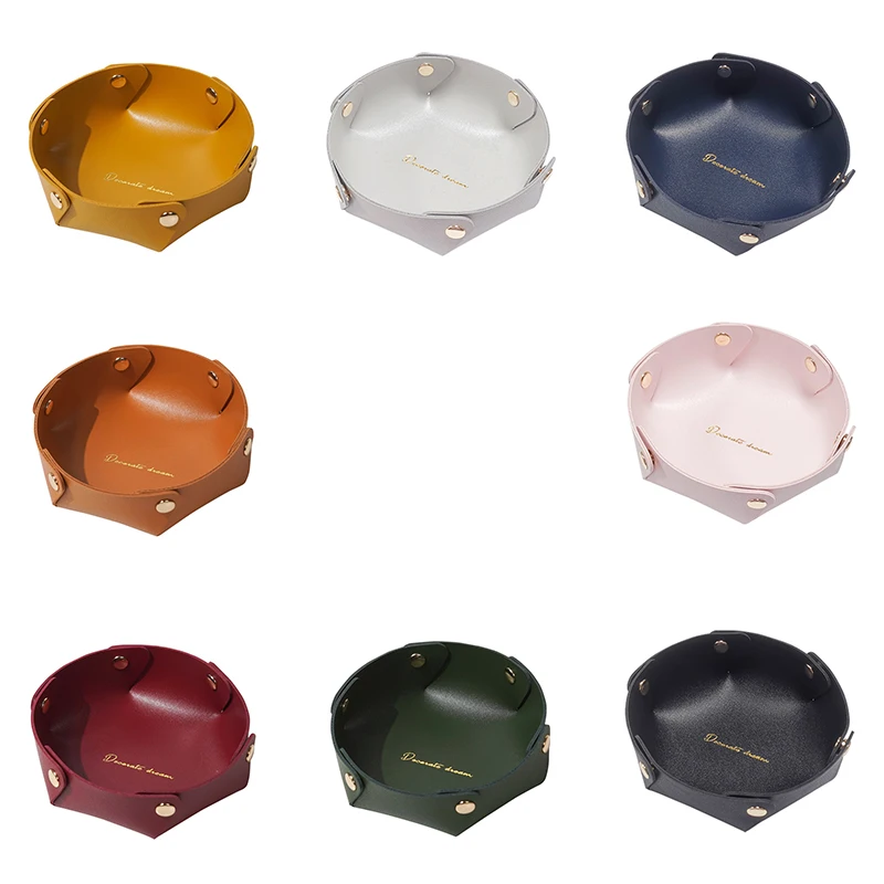 

Leather PU Desktop Storage Box Key Plate Cosmetics Jewelry Porch Sundry Storage Box Storage Plate Folding storage box wholesale