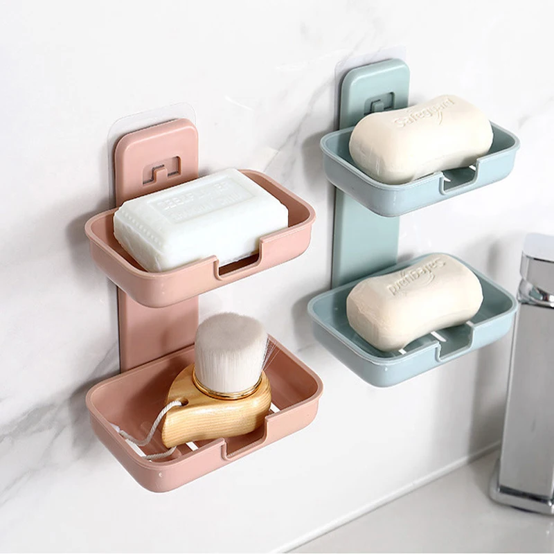 Ванная комната стены клей Пряжка присоска пластик двойной Мыльница полка для