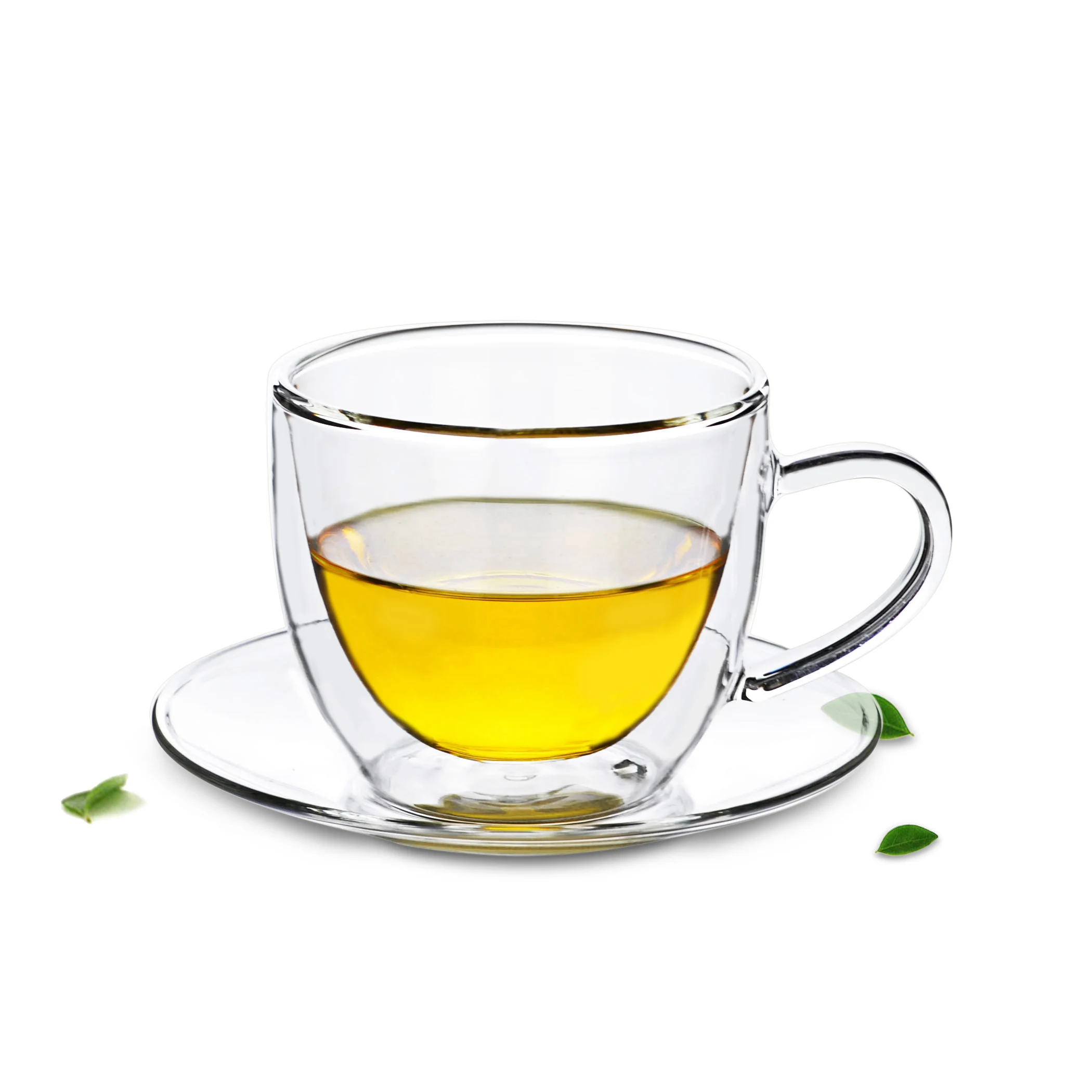 

Lots Tea Cup Set -Heat Resistant Double Wall Glass Tea Coffee Cup 160ml + Glass Saucer - M 125mm