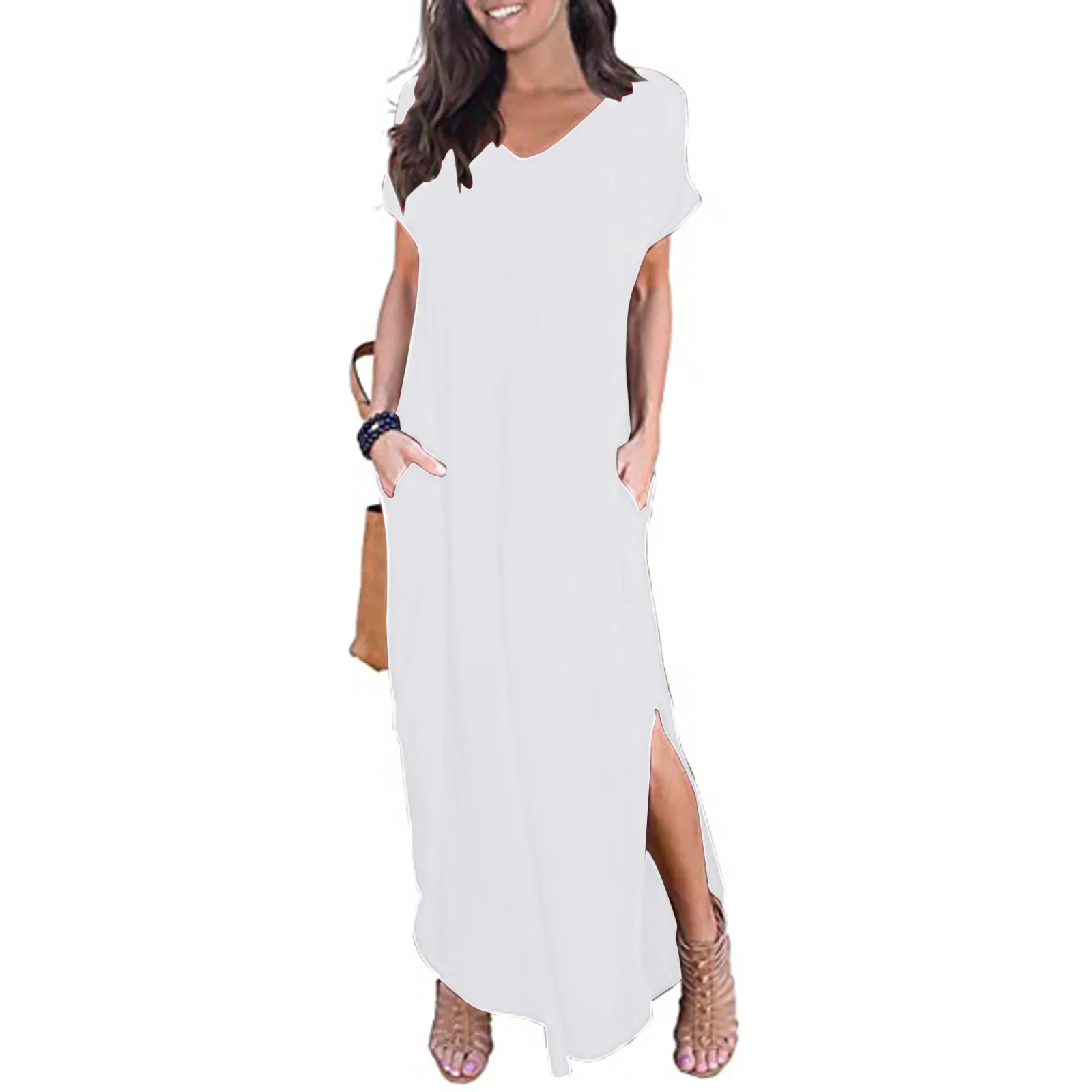 

Vintage bohemian dress Women's Bohemian Casual Summer Cocktail Dress Beach Solid Color nice dress vestidos de mujer casual