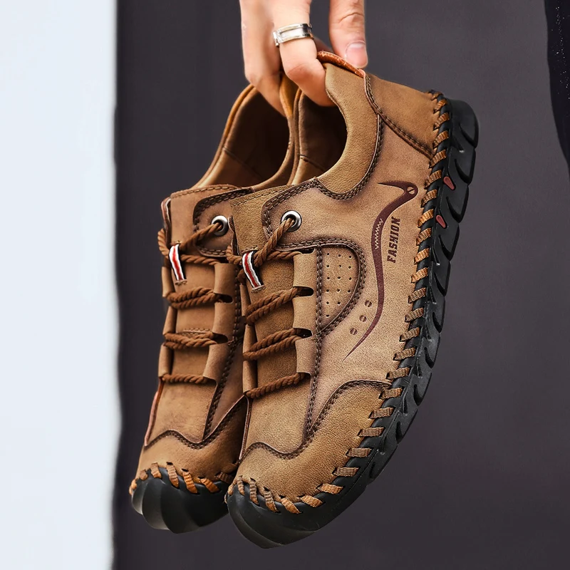 

High Quality Men Shoes Leather Comfortable Summer Mens Casual Shoes Cutout Lightweight Loafers Shoes Classic Big Size 38-48