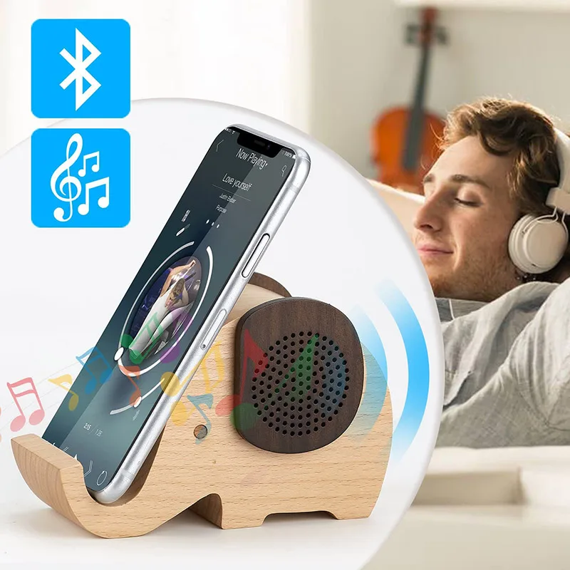 

Wooden Portable Wireless Bluetooth Speaker with Cell Phone Stand Holder for Desktop (Elephant Shape)