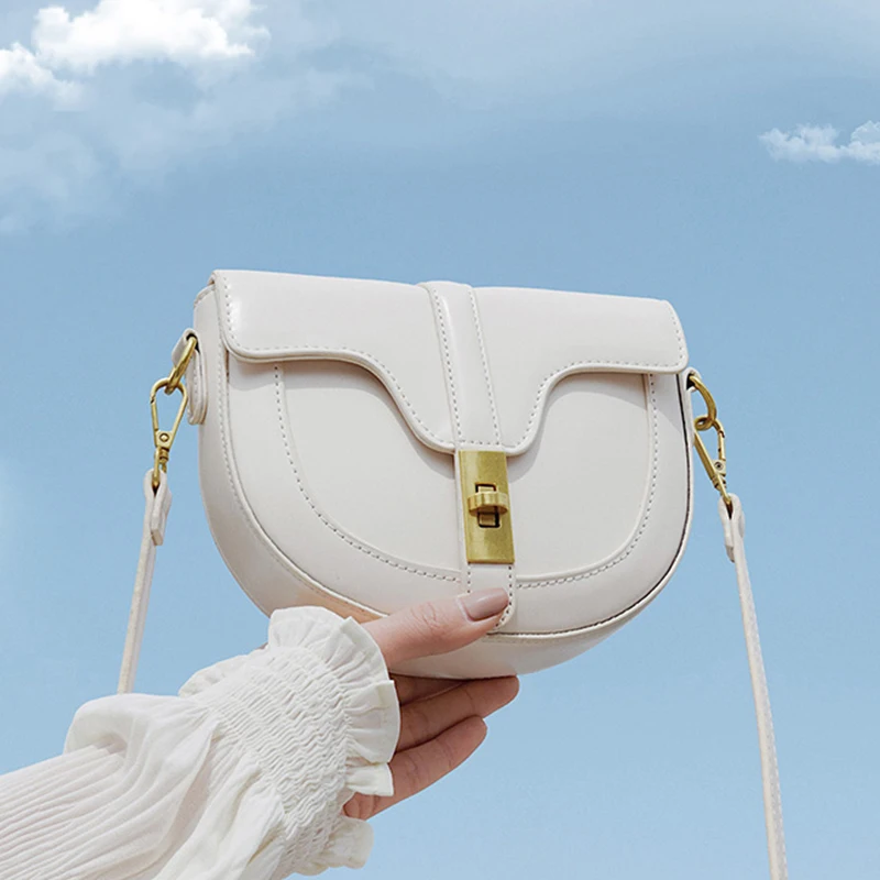 

Solid Color Saddle Bag 2021 Fashion New High Quality PU Leather Women's Designer Handbag Lock Flip Shoulder Messenger Bag