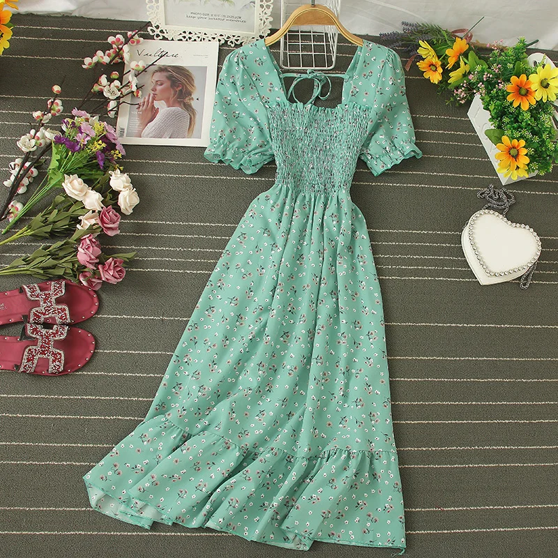 

С короткими рукавами, платье с цветочным рисунком летнее платье для женщин, Ретро стиль, с рисунком, шифоновые платья офисные регулирующие з...